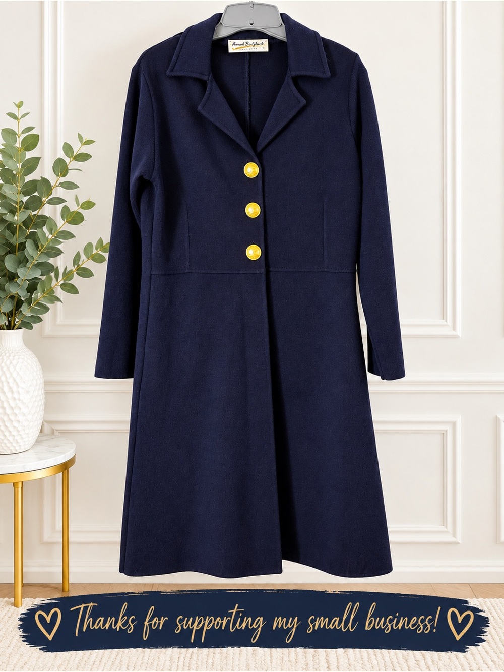 Vintage Arndt Butzbach Merino Wool Coat Dress Women’s 38 Navy Germany